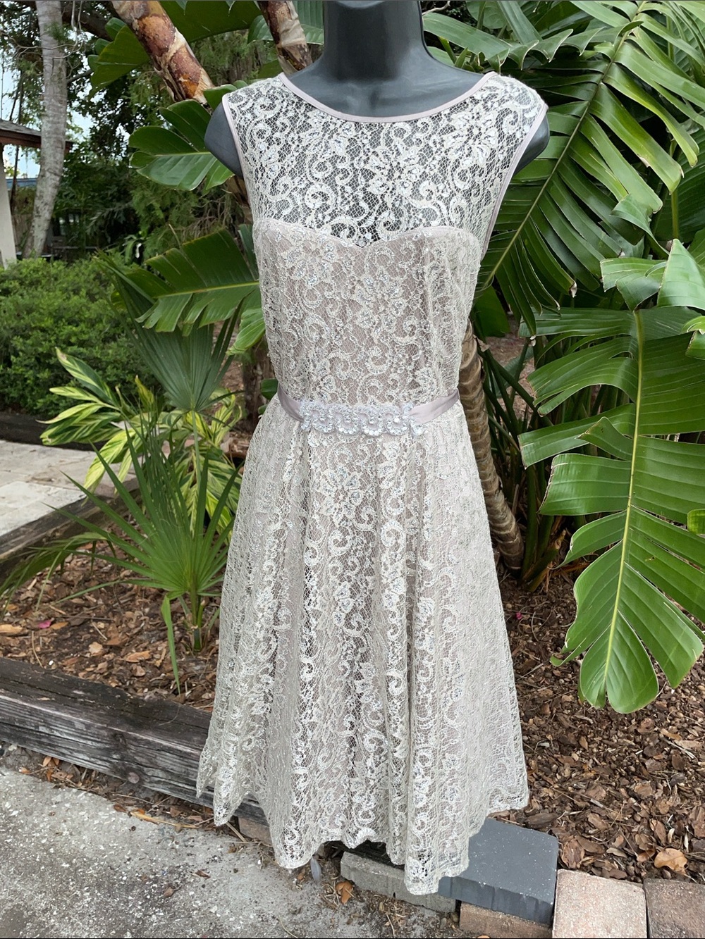 Silver lace dress with Jewel belt